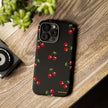 Cherry Pattern Tough Phone Case — Black Retro Cherry iPhone Cover
