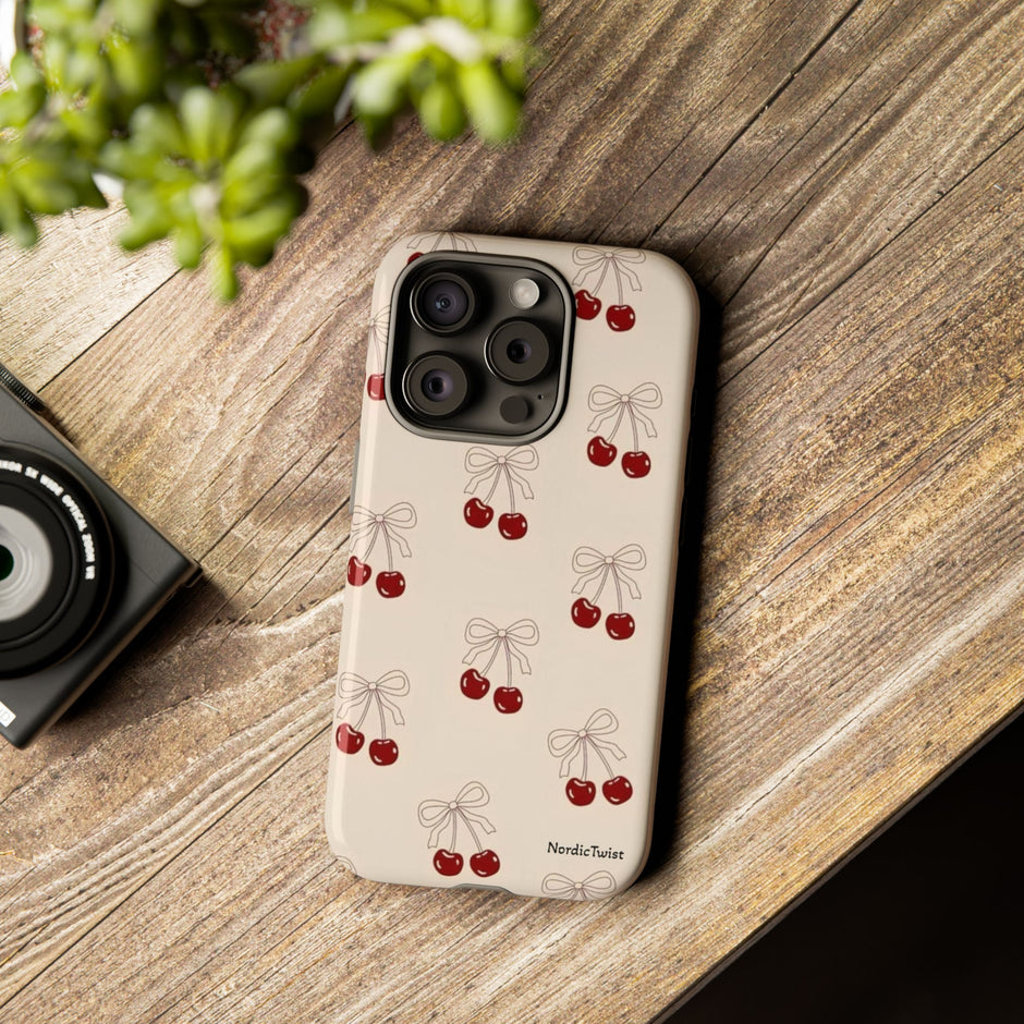 Cherry Pattern Phone Case — Cute Retro Red Cherries on Cream