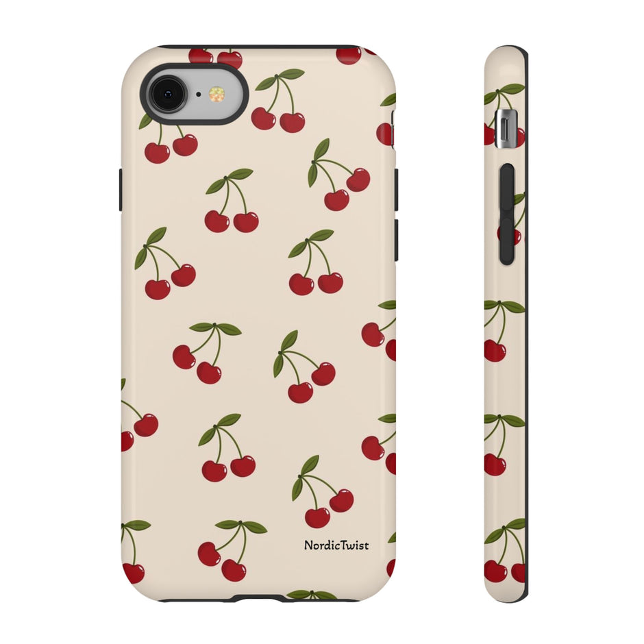 Cherry Pattern Tough Phone Case — Retro Red Cherries on Cream