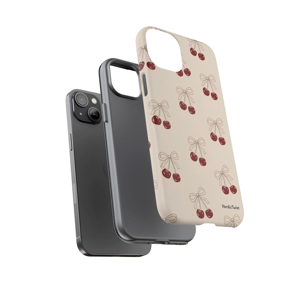 Cherry Pattern Phone Case — Cute Retro Red Cherries on Cream