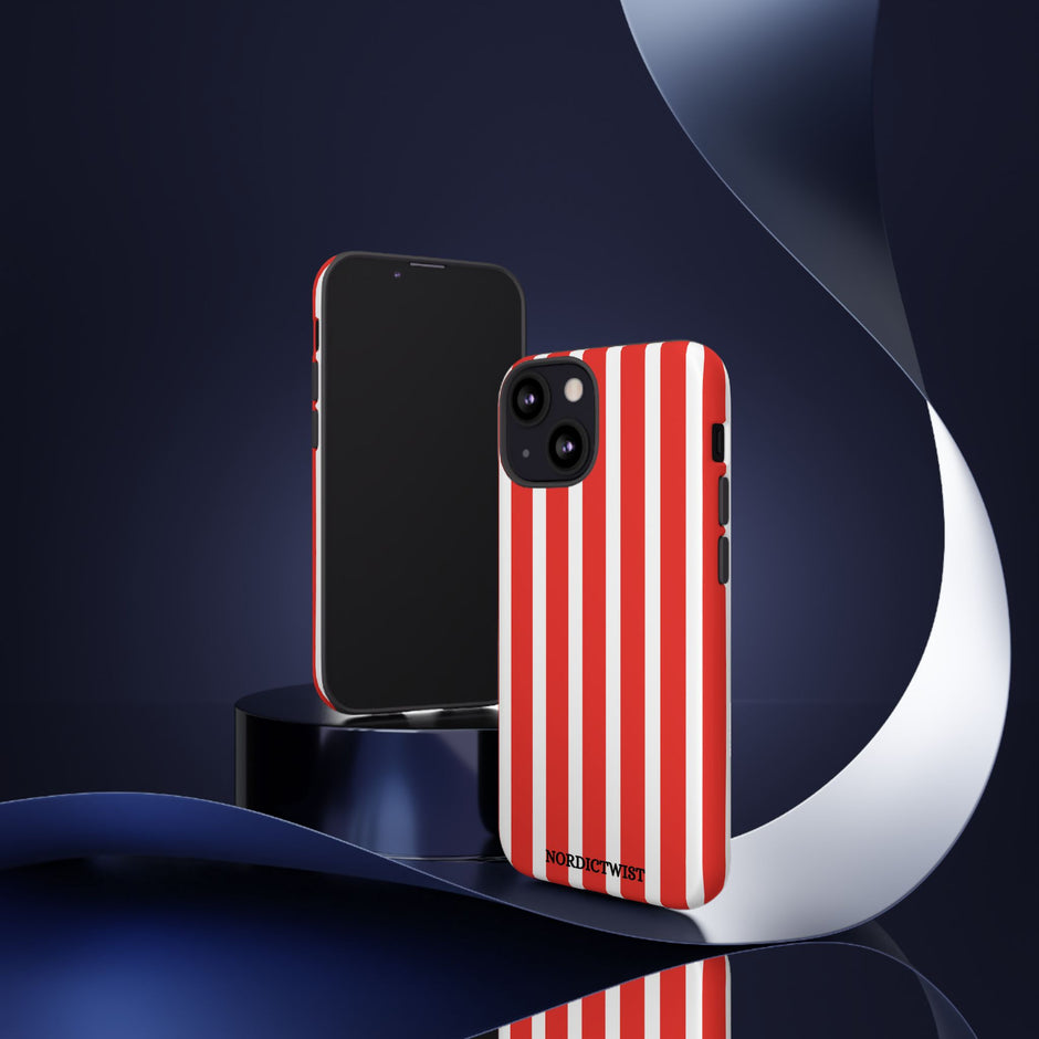 Striped Tough Phone Case - Durable Protection with Stylish Red & White Design