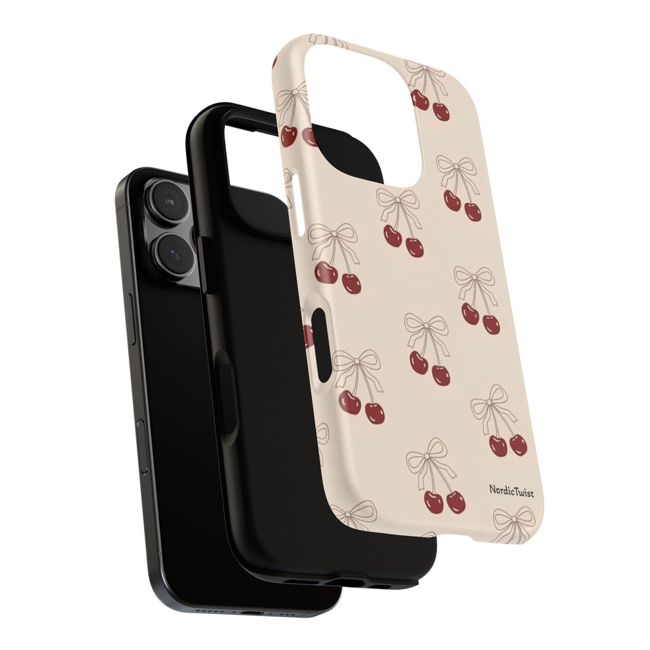 Cherry Pattern Phone Case — Cute Retro Red Cherries on Cream