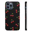 Cherry Pattern Tough Phone Case — Black Retro Cherry iPhone Cover