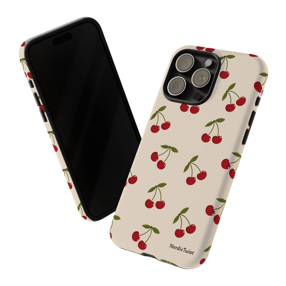 Cherry Pattern Tough Phone Case — Retro Red Cherries on Cream