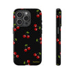Cherry Pattern Tough Phone Case — Black Retro Cherry iPhone Cover