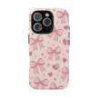Pink Bow & Hearts Tough Phone Case — Cute Floral Ribbon iPhone Cover