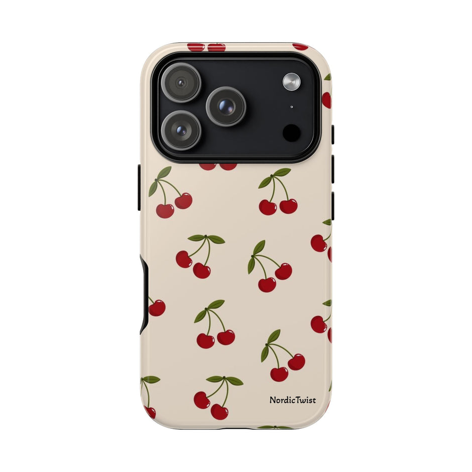 Cherry Pattern Tough Phone Case — Retro Red Cherries on Cream