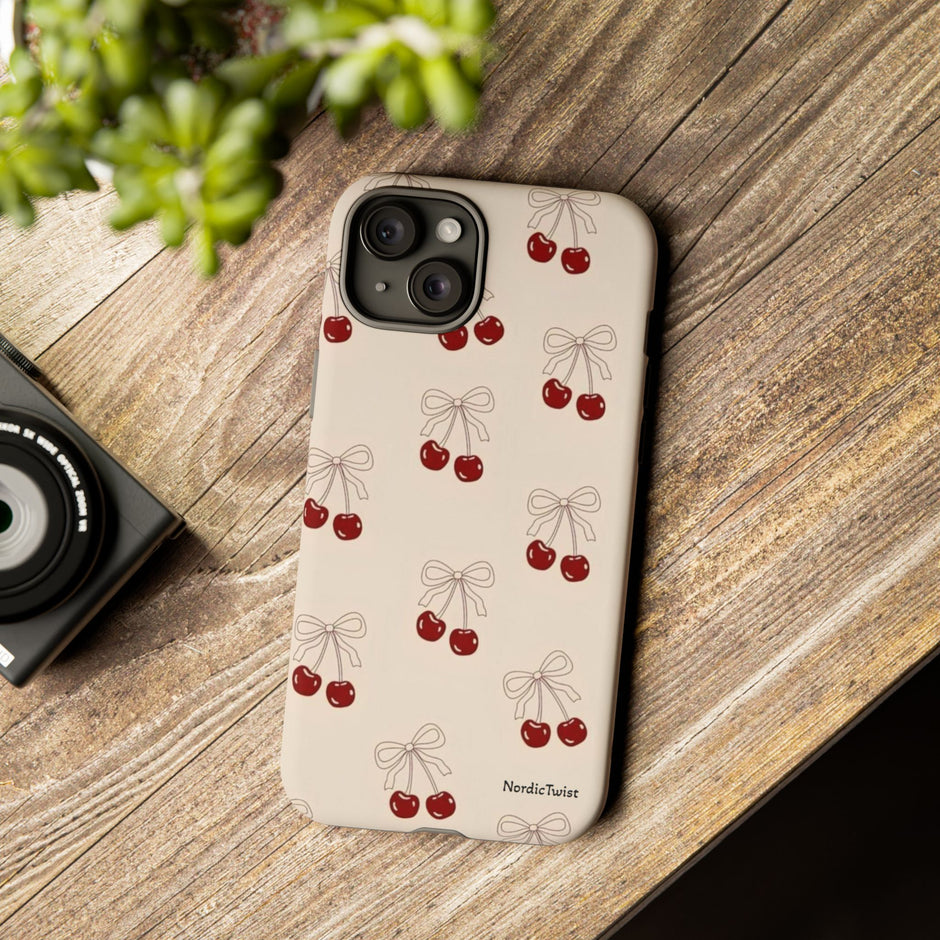 Cherry Pattern Phone Case — Cute Retro Red Cherries on Cream