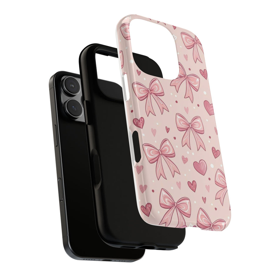 Pink Bow & Hearts Tough Phone Case — Cute Floral Ribbon iPhone Cover