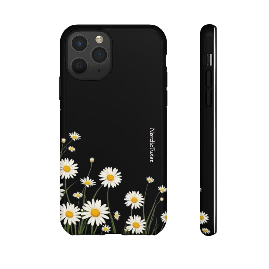 Daisy Floral Tough Phone Case – Protective Black Phone Cover with White Daisies