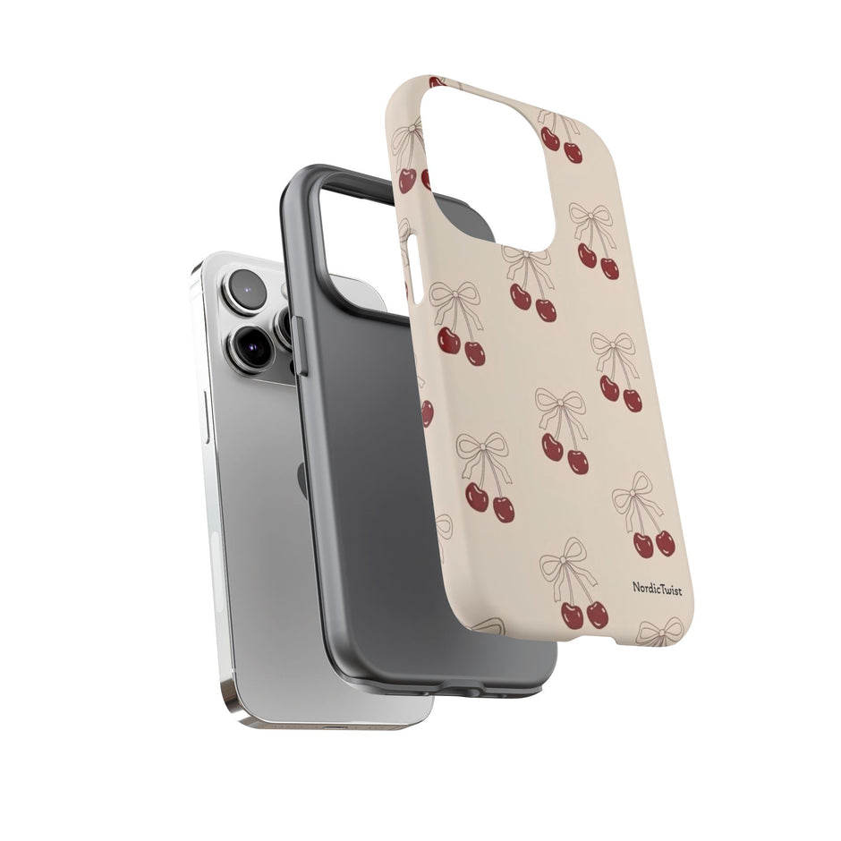 Cherry Pattern Phone Case — Cute Retro Red Cherries on Cream