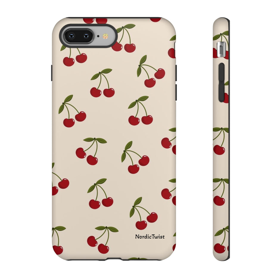 Cherry Pattern Tough Phone Case — Retro Red Cherries on Cream