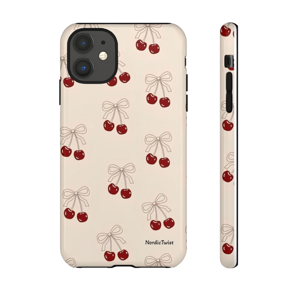Cherry Pattern Phone Case — Cute Retro Red Cherries on Cream