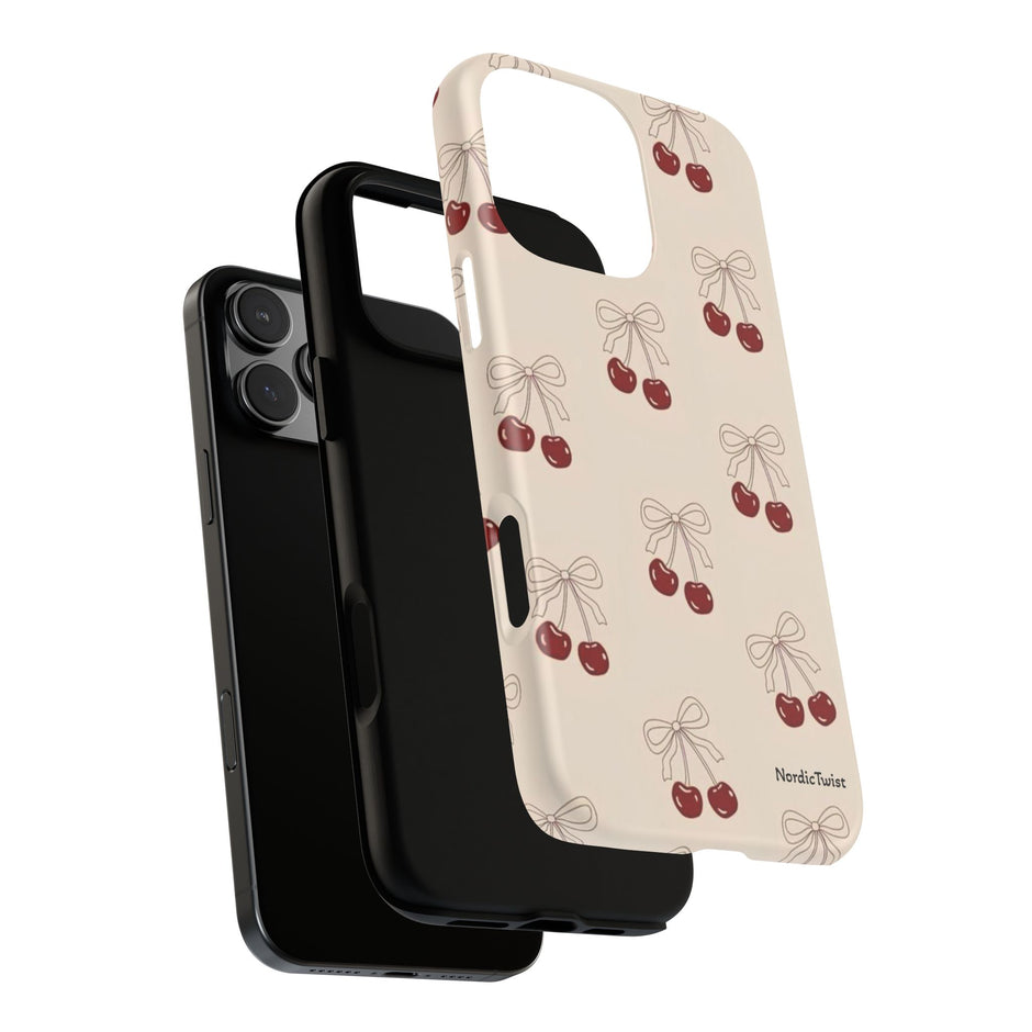 Cherry Pattern Phone Case — Cute Retro Red Cherries on Cream