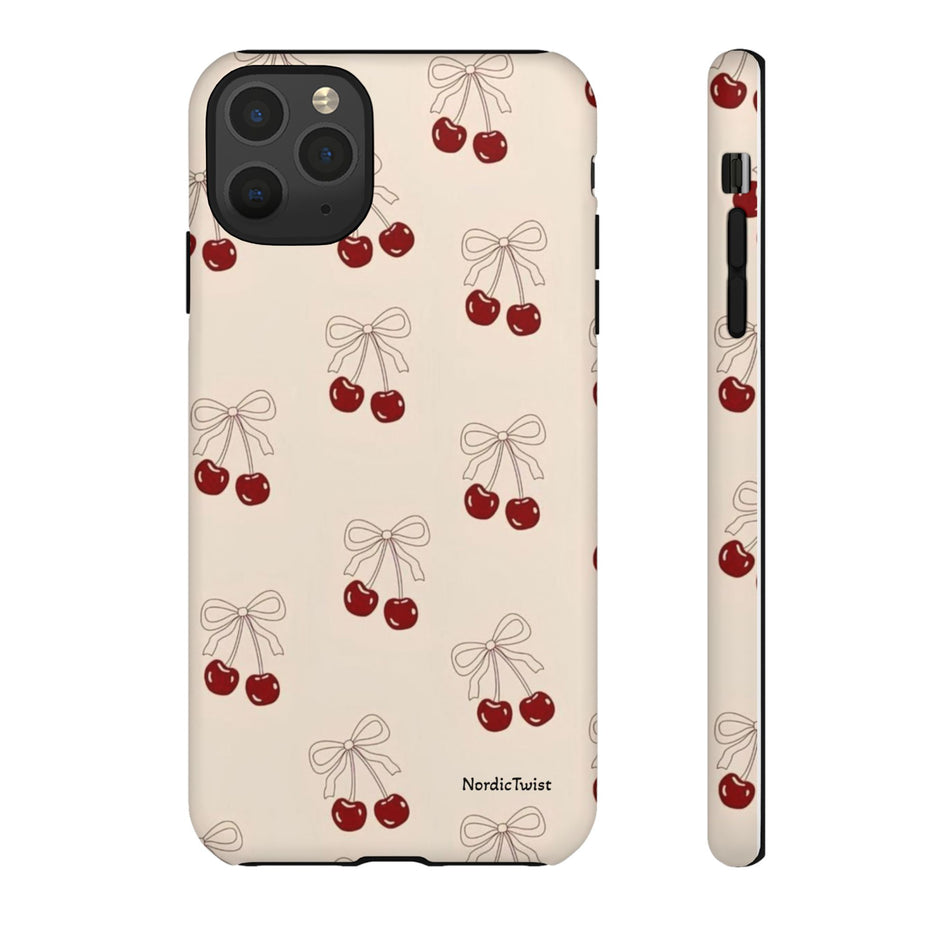 Cherry Pattern Phone Case — Cute Retro Red Cherries on Cream