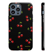 Cherry Pattern Tough Phone Case — Black Retro Cherry iPhone Cover