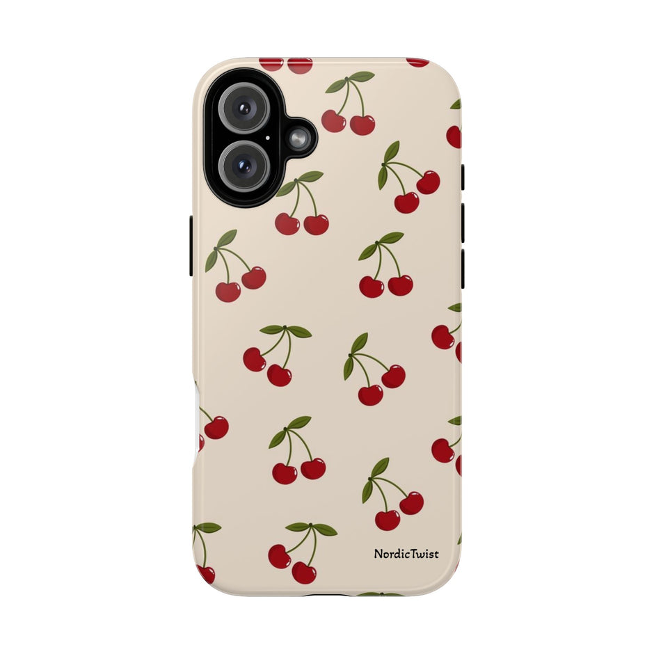 Cherry Pattern Tough Phone Case — Retro Red Cherries on Cream