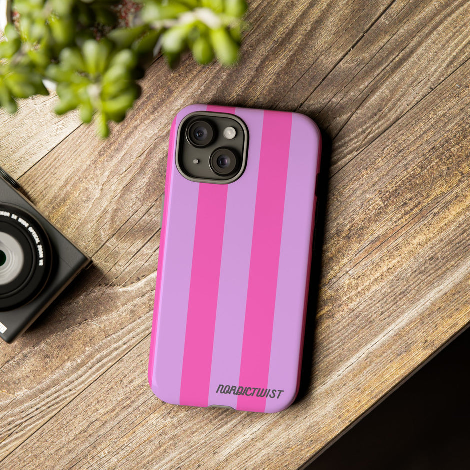 Stylish Phone Case - Tough Cases with Vibrant Pink and Lavender Stripes