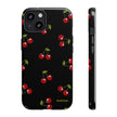 Cherry Pattern Tough Phone Case — Black Retro Cherry iPhone Cover