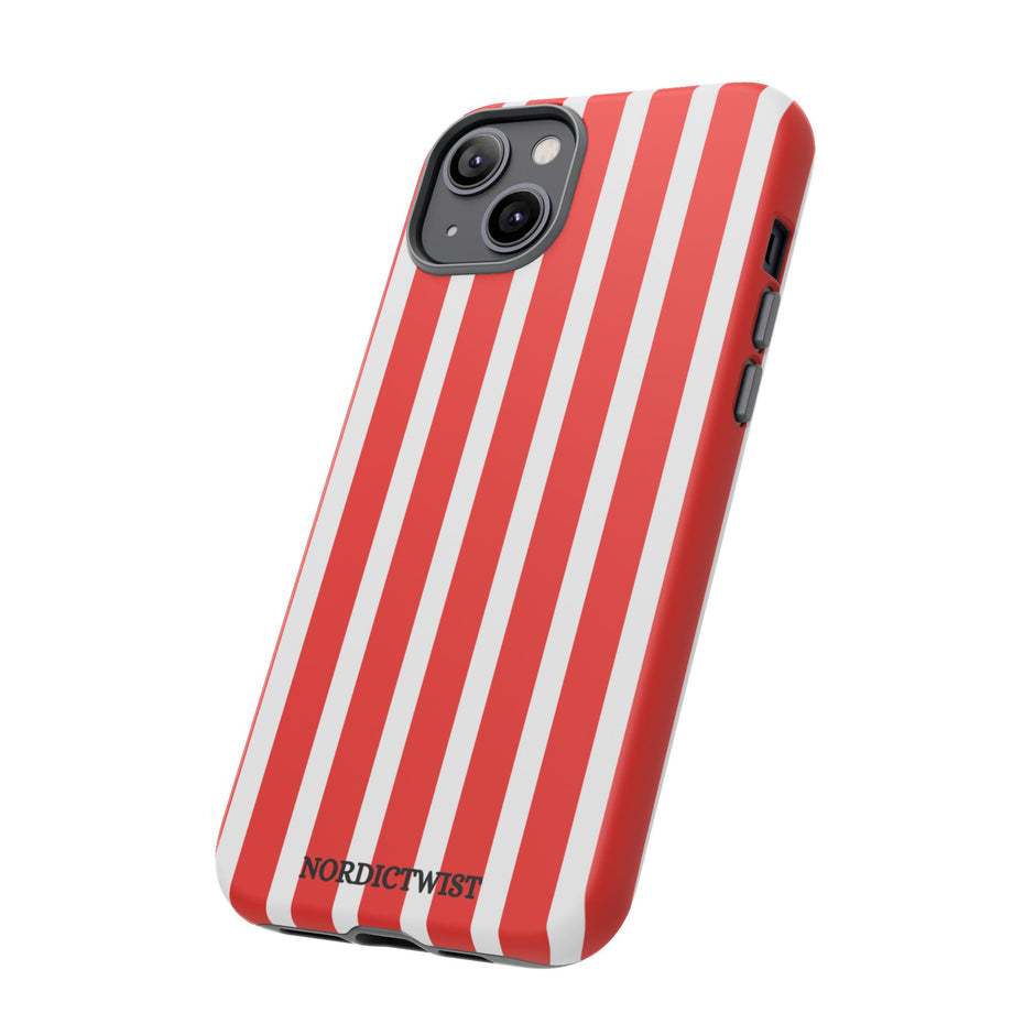 Striped Tough Phone Case - Durable Protection with Stylish Red & White Design