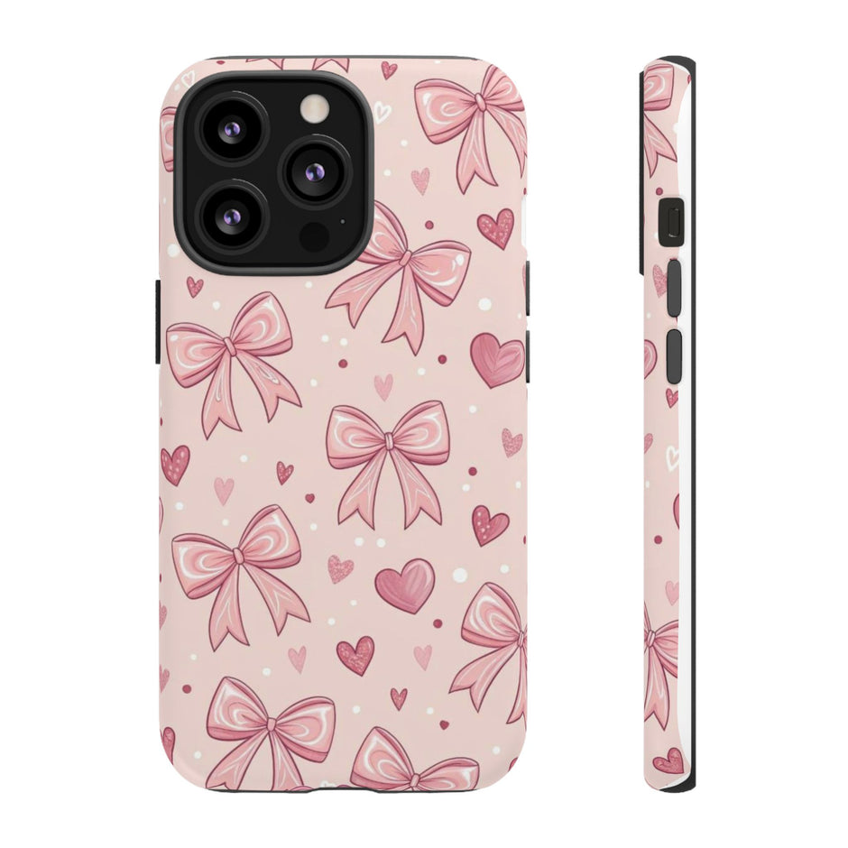 Pink Bow & Hearts Tough Phone Case — Cute Floral Ribbon iPhone Cover