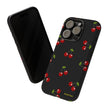 Cherry Pattern Tough Phone Case — Black Retro Cherry iPhone Cover