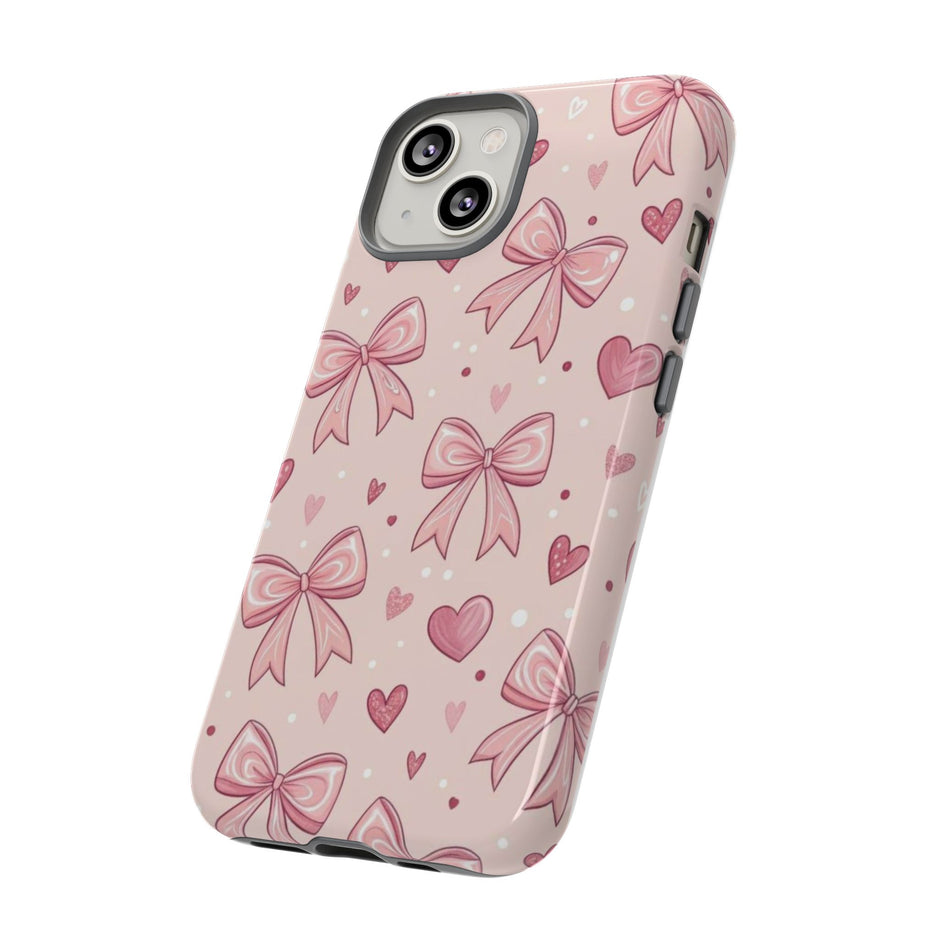 Pink Bow & Hearts Tough Phone Case — Cute Floral Ribbon iPhone Cover