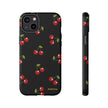 Cherry Pattern Tough Phone Case — Black Retro Cherry iPhone Cover