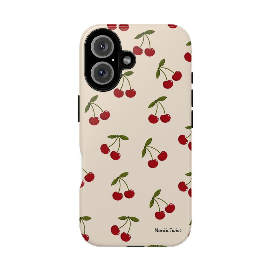 Cherry Pattern Tough Phone Case — Retro Red Cherries on Cream