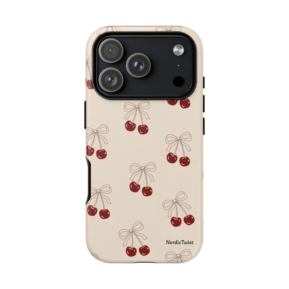 Cherry Pattern Phone Case — Cute Retro Red Cherries on Cream