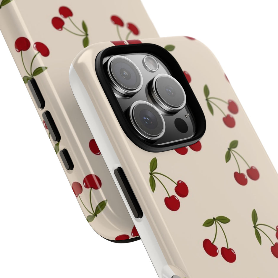 Cherry Pattern Tough Phone Case — Retro Red Cherries on Cream