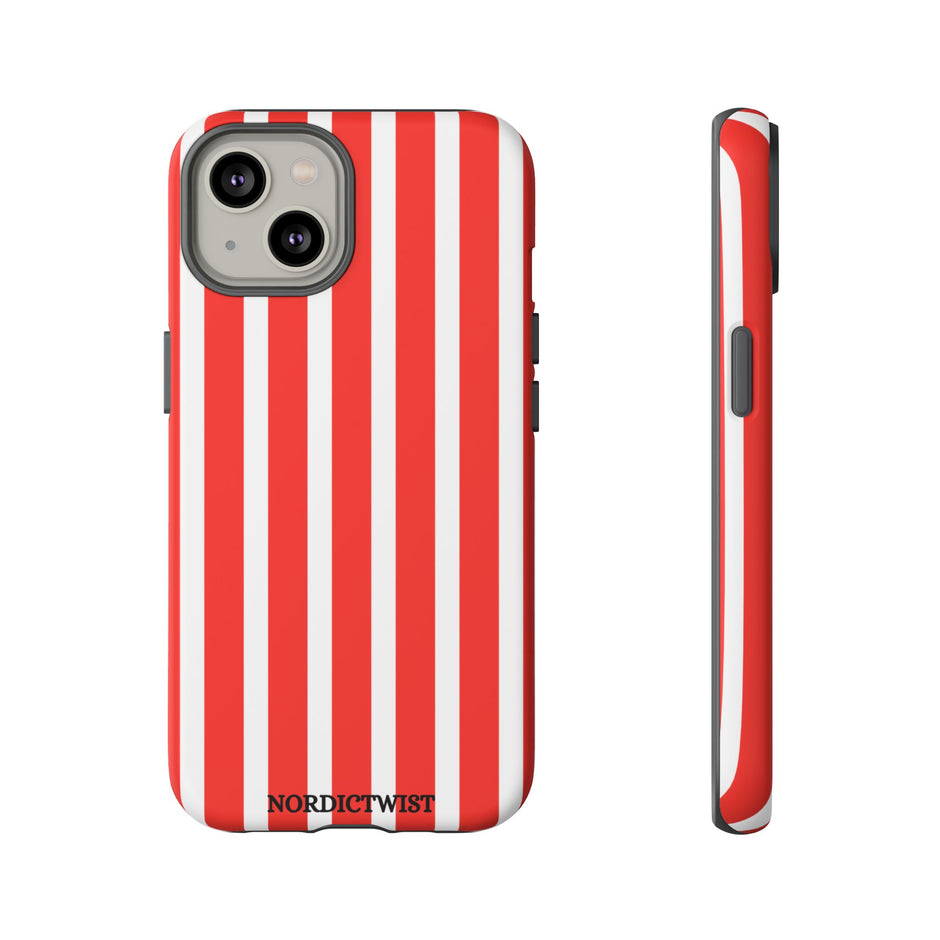 Striped Tough Phone Case - Durable Protection with Stylish Red & White Design
