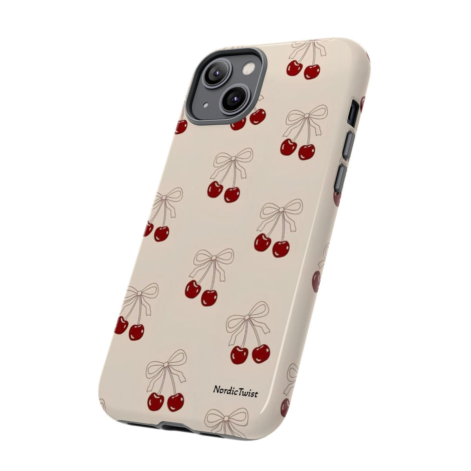 Cherry Pattern Phone Case — Cute Retro Red Cherries on Cream