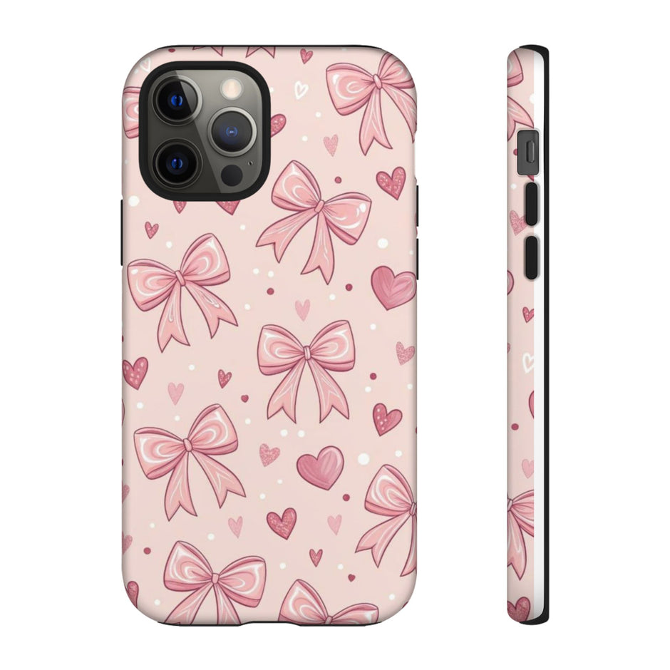 Pink Bow & Hearts Tough Phone Case — Cute Floral Ribbon iPhone Cover
