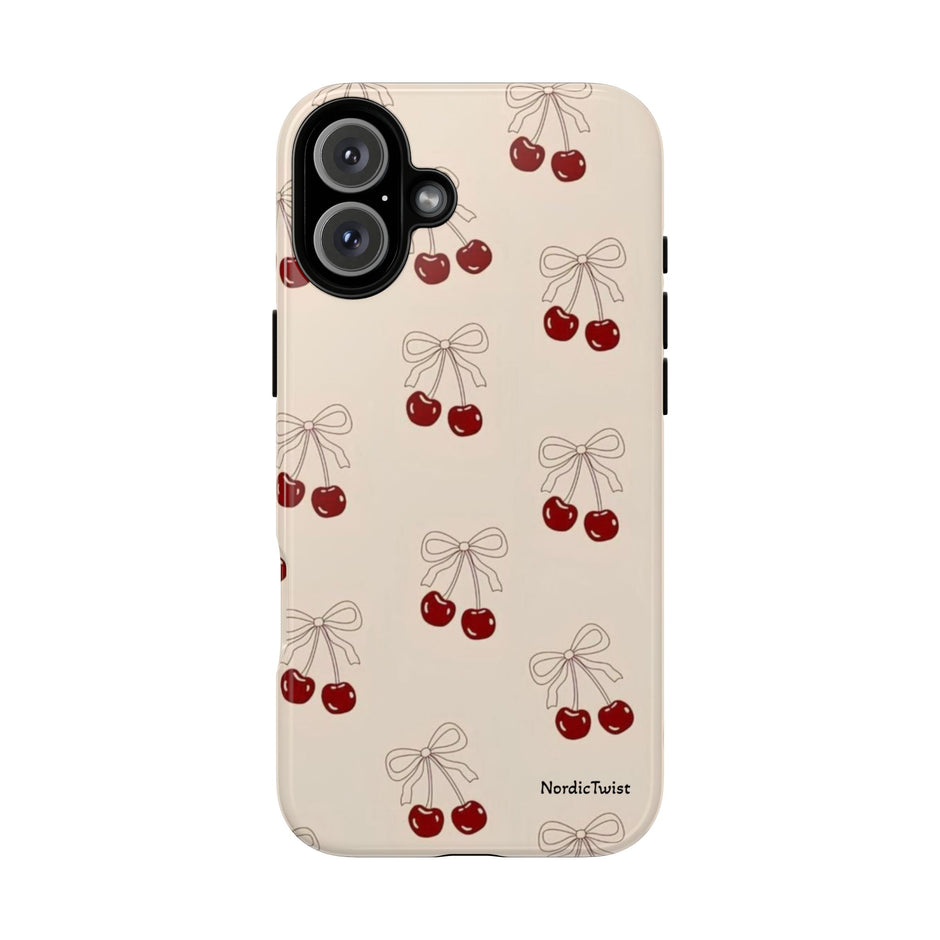 Cherry Pattern Phone Case — Cute Retro Red Cherries on Cream