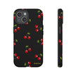 Cherry Pattern Tough Phone Case — Black Retro Cherry iPhone Cover