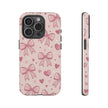 Pink Bow & Hearts Tough Phone Case — Cute Floral Ribbon iPhone Cover
