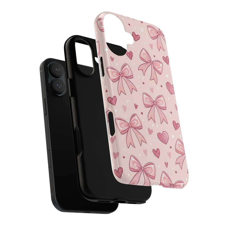 Pink Bow & Hearts Tough Phone Case — Cute Floral Ribbon iPhone Cover