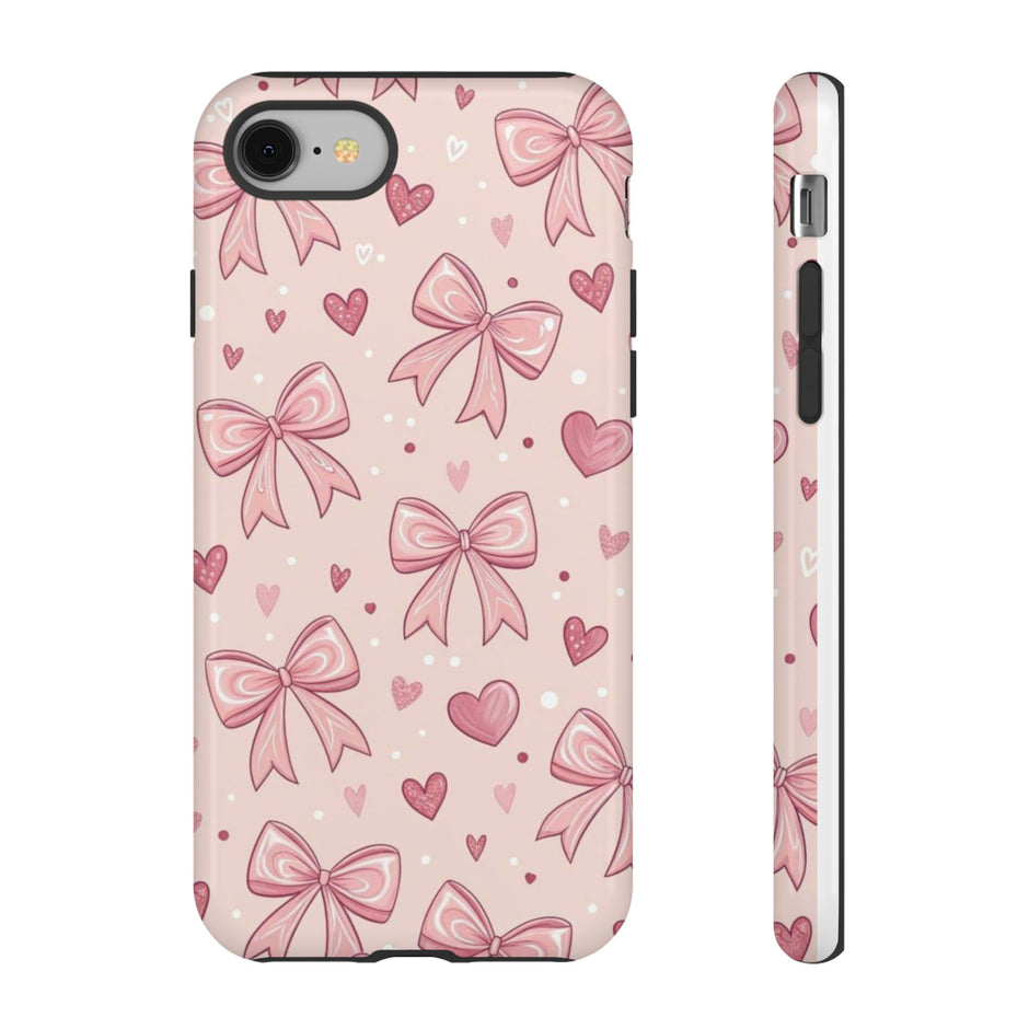 Pink Bow & Hearts Tough Phone Case — Cute Floral Ribbon iPhone Cover