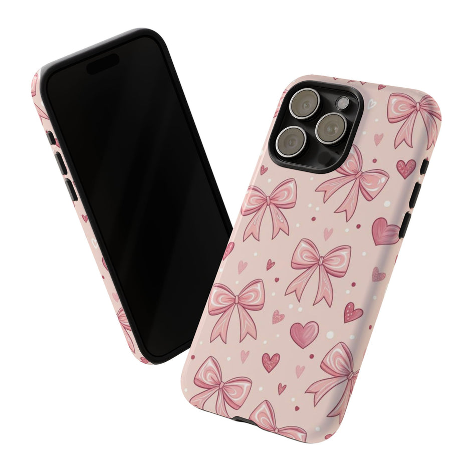 Pink Bow & Hearts Tough Phone Case — Cute Floral Ribbon iPhone Cover