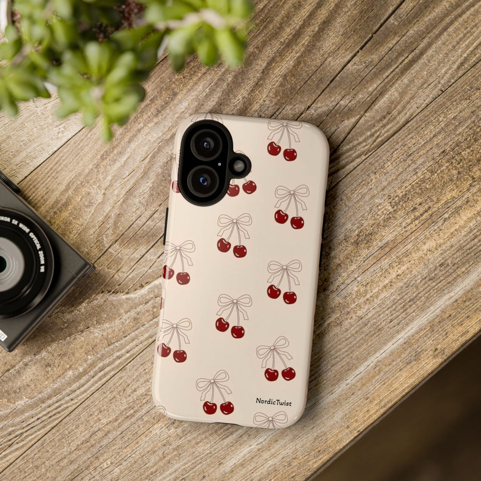 Cherry Pattern Phone Case — Cute Retro Red Cherries on Cream