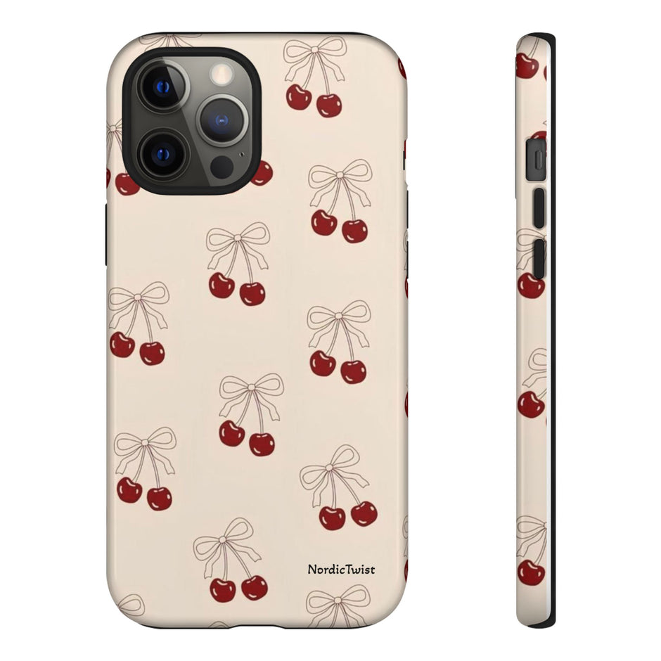 Cherry Pattern Phone Case — Cute Retro Red Cherries on Cream