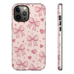 Pink Bow & Hearts Tough Phone Case — Cute Floral Ribbon iPhone Cover