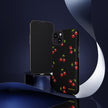 Cherry Pattern Tough Phone Case — Black Retro Cherry iPhone Cover