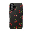 Cherry Pattern Tough Phone Case — Black Retro Cherry iPhone Cover
