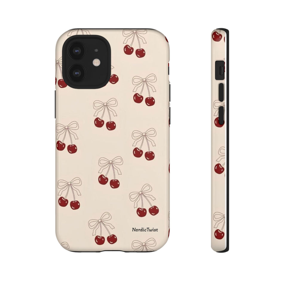 Cherry Pattern Phone Case — Cute Retro Red Cherries on Cream
