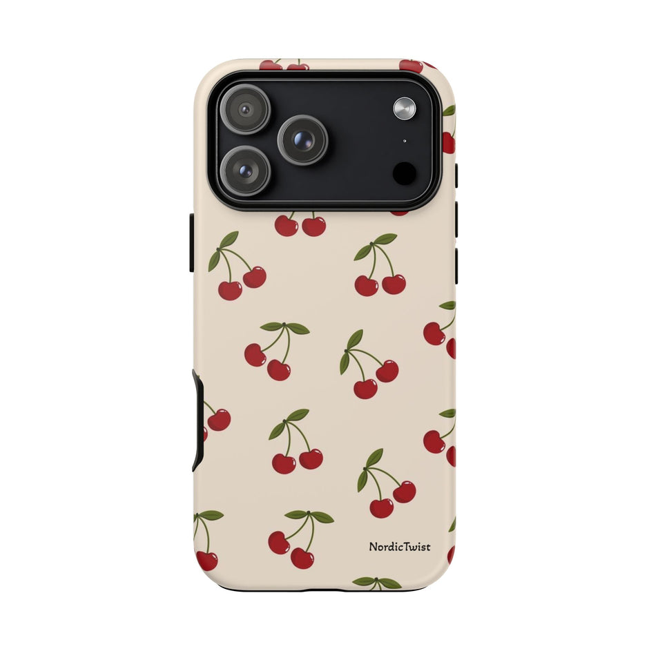 Cherry Pattern Tough Phone Case — Retro Red Cherries on Cream