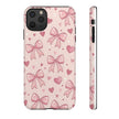 Pink Bow & Hearts Tough Phone Case — Cute Floral Ribbon iPhone Cover