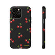 Cherry Pattern Tough Phone Case — Black Retro Cherry iPhone Cover
