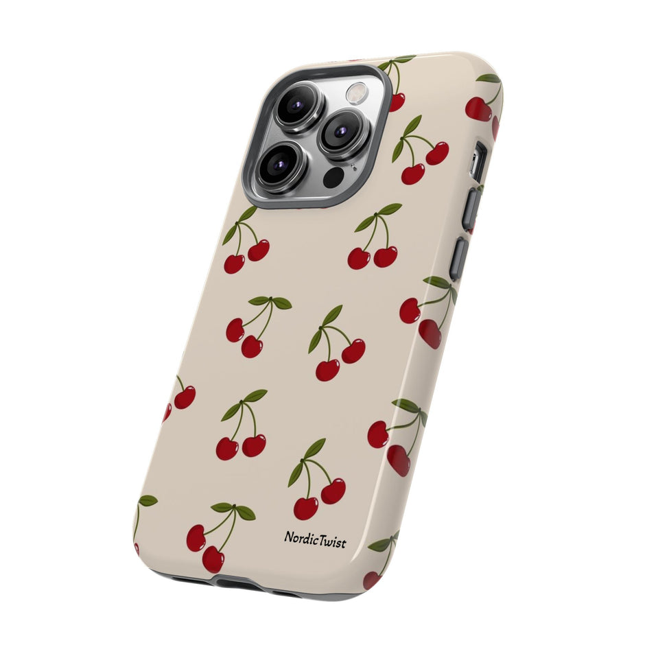Cherry Pattern Tough Phone Case — Retro Red Cherries on Cream